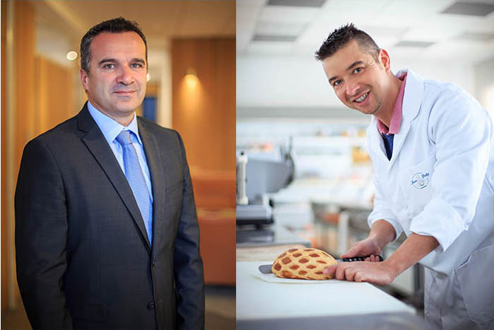 Portrait d'un chef cuisinier tenant un pain grillé dans son atelier — portrait corporate à Mâcon
