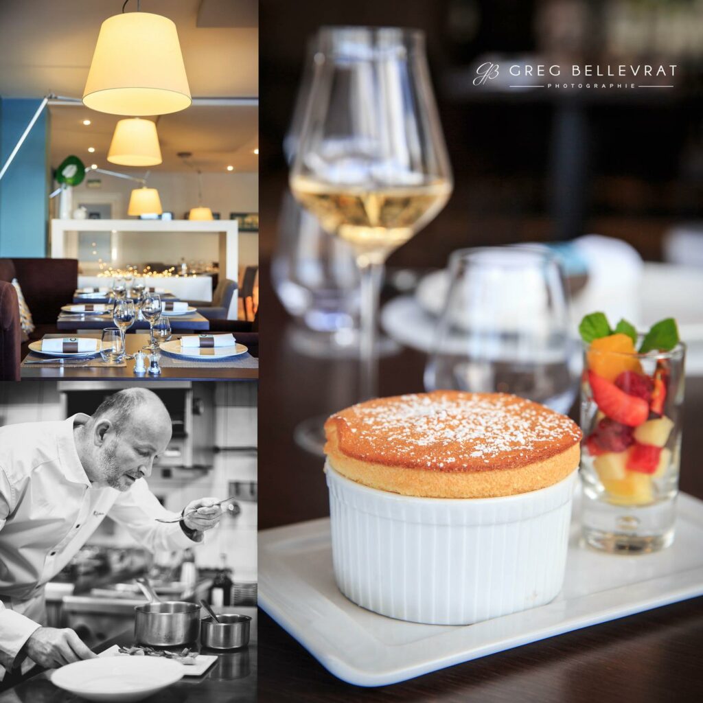 Reportage en restaurant : salle, chef et dressage d'un dessert — photographe d'entreprise à Paray-le-Monial
